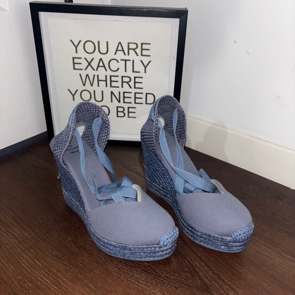 Sezane Blue Wedge Espadrilles